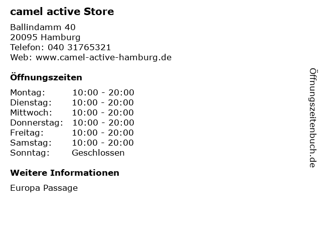 camel active Store in Hamburg: Adresse und Öffnungszeiten