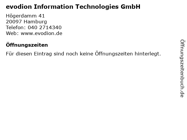 evodion Information Technologies GmbH in Hamburg: Adresse und Öffnungszeiten