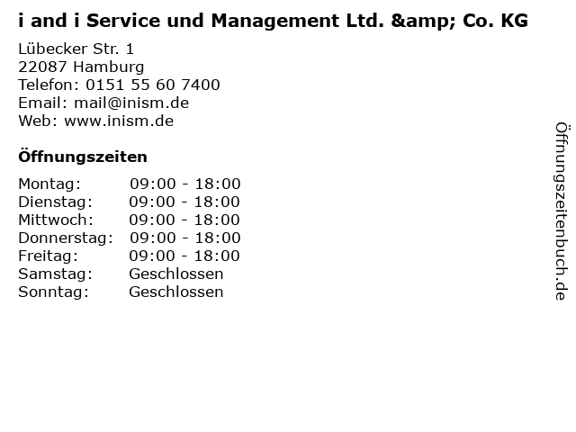 i and i Service und Management Ltd. & Co. KG in Hamburg: Adresse und Öffnungszeiten