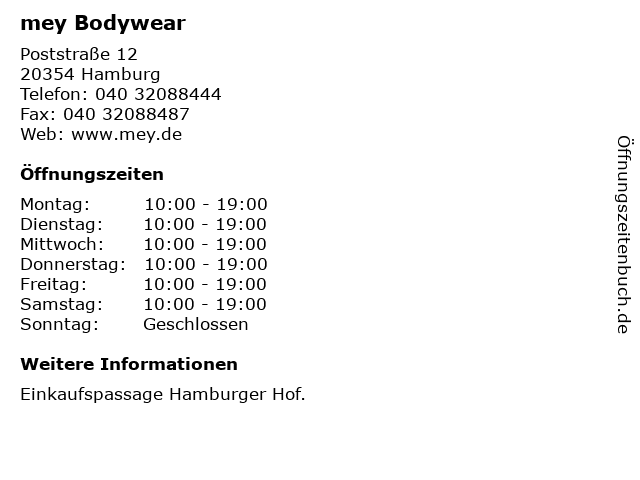 mey Bodywear in Hamburg: Adresse und Öffnungszeiten