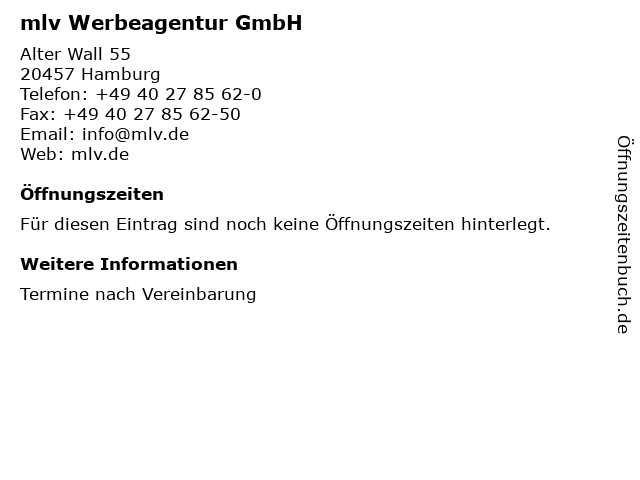 mlv Werbeagentur GmbH in Hamburg: Adresse und Öffnungszeiten