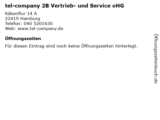 tel-company 2B Vertrieb- und Service oHG in Hamburg: Adresse und Öffnungszeiten