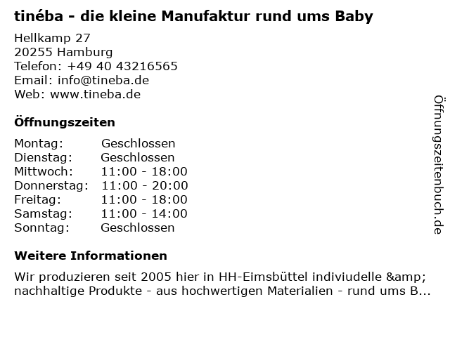 tinéba - die kleine Manufaktur rund ums Baby in Hamburg: Adresse und Öffnungszeiten
