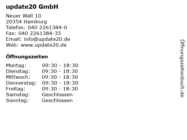 update20 GmbH in Hamburg: Adresse und Öffnungszeiten