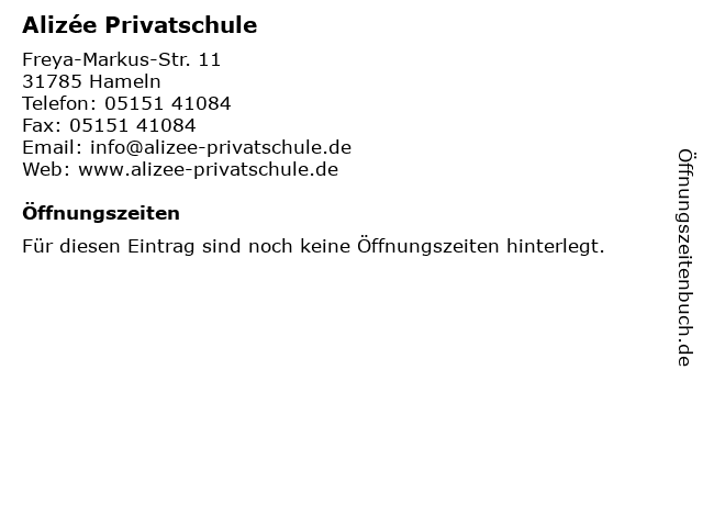 Alizée Privatschule in Hameln: Adresse und Öffnungszeiten