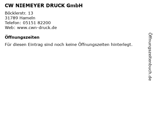 CW NIEMEYER DRUCK GmbH in Hameln: Adresse und Öffnungszeiten
