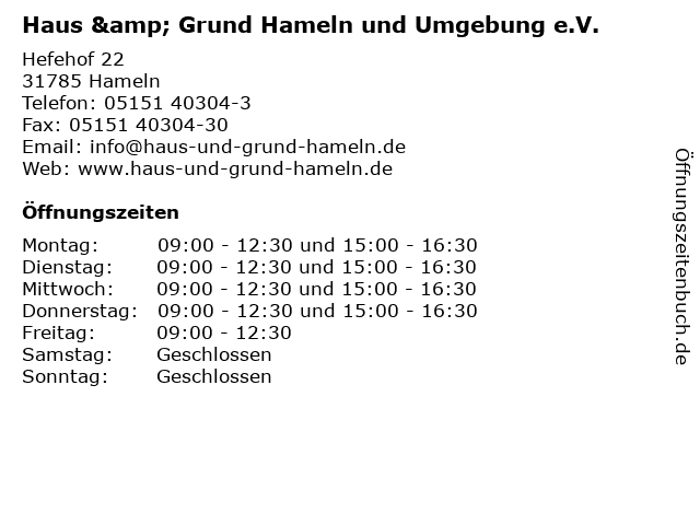 ᐅ Öffnungszeiten „Haus & Grund Hameln und Umgebung e.V ...