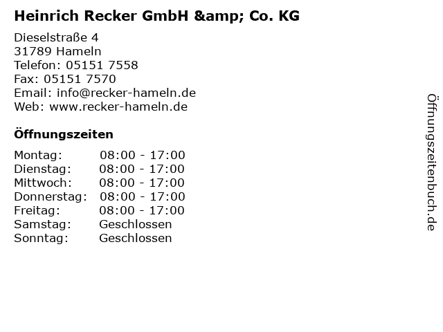 Heinrich Recker GmbH & Co. KG in Hameln: Adresse und Öffnungszeiten