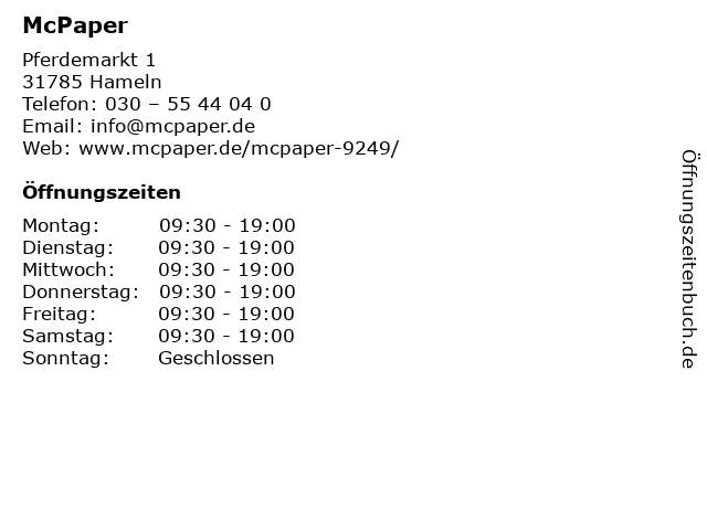 McPaper in Hameln: Adresse und Öffnungszeiten