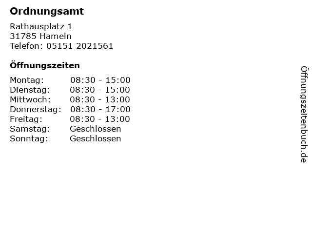Ordnungsamt in Hameln: Adresse und Öffnungszeiten
