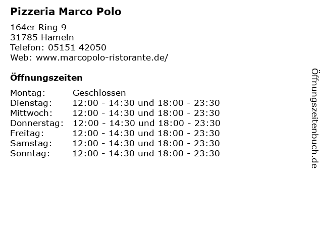Pizzeria Marco Polo in Hameln: Adresse und Öffnungszeiten