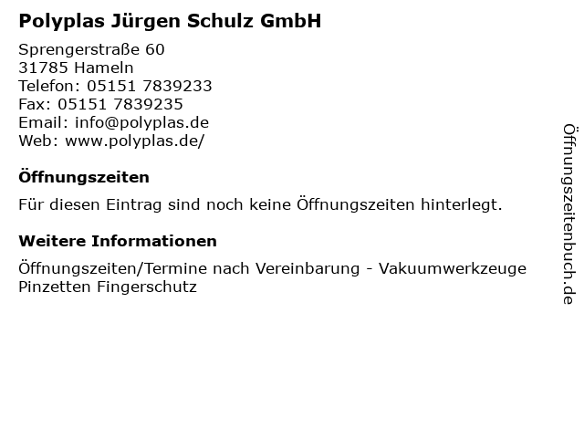 Polyplas Jürgen Schulz GmbH in Hameln: Adresse und Öffnungszeiten