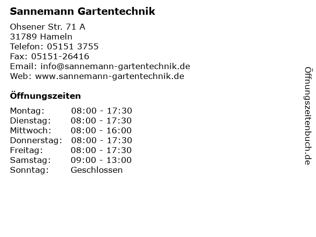 Sannemann Gartentechnik in Hameln: Adresse und Öffnungszeiten