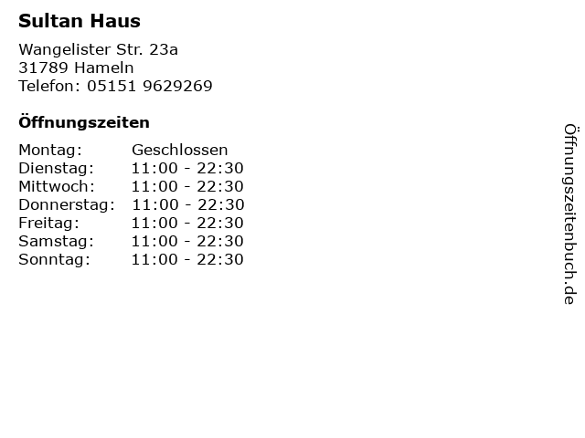 Sultan Haus in Hameln: Adresse und Öffnungszeiten