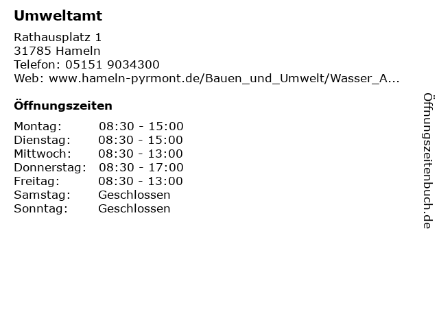 Umweltamt in Hameln: Adresse und Öffnungszeiten