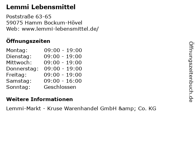 Lemmi Lebensmittel in Hamm Bockum-Hövel: Adresse und Öffnungszeiten