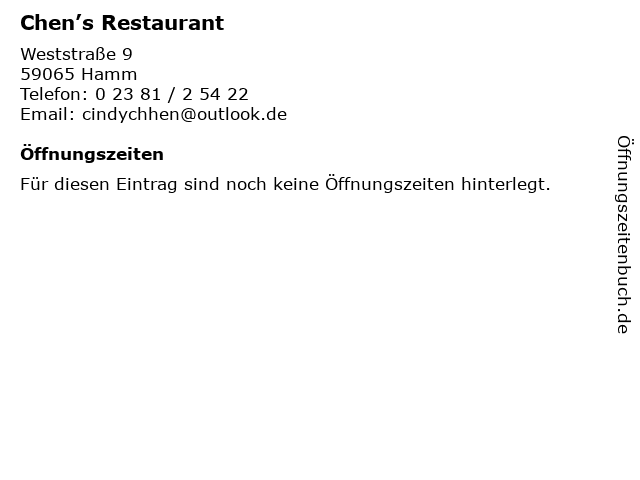 Chen’s Restaurant in Hamm: Adresse und Öffnungszeiten