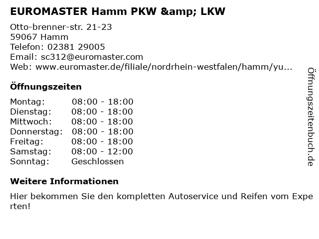 EUROMASTER Hamm PKW & LKW in Hamm: Adresse und Öffnungszeiten