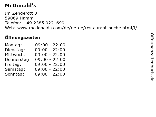 McDonald's in Hamm: Adresse und Öffnungszeiten