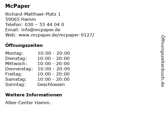 McPaper AG in Hamm: Adresse und Öffnungszeiten