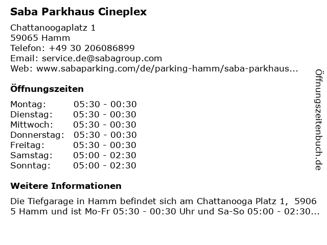 ᐅ Offnungszeiten Parkhaus Cinemaxx Chattanoogaplatz In Hamm
