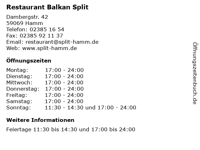 Restaurant Balkan Split in Hamm: Adresse und Öffnungszeiten