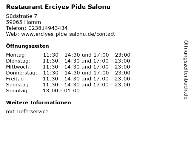 Restaurant Erciyes Pide Salonu in Hamm: Adresse und Öffnungszeiten