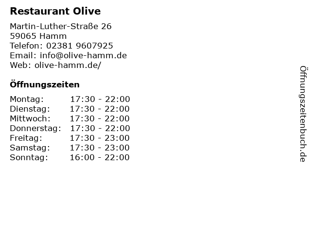 Restaurant Olive in Hamm: Adresse und Öffnungszeiten