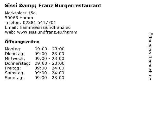 Sissi & Franz Burgerrestaurant in Hamm: Adresse und Öffnungszeiten
