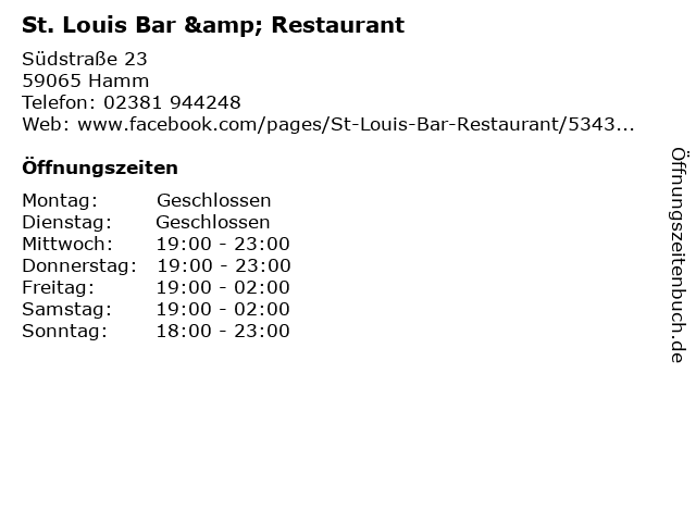 St. Louis Bar & Restaurant in Hamm: Adresse und Öffnungszeiten