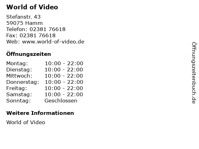 World of Video in Hamm: Adresse und Öffnungszeiten