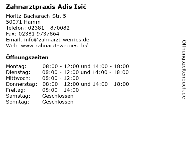 Zahnarztpraxis Adis Isić in Hamm: Adresse und Öffnungszeiten