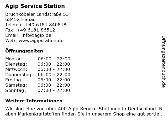 Agip Service Station in Hanau: Adresse und Öffnungszeiten