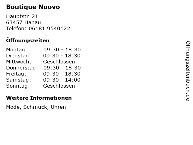 Boutique Nuovo in Hanau: Adresse und Öffnungszeiten