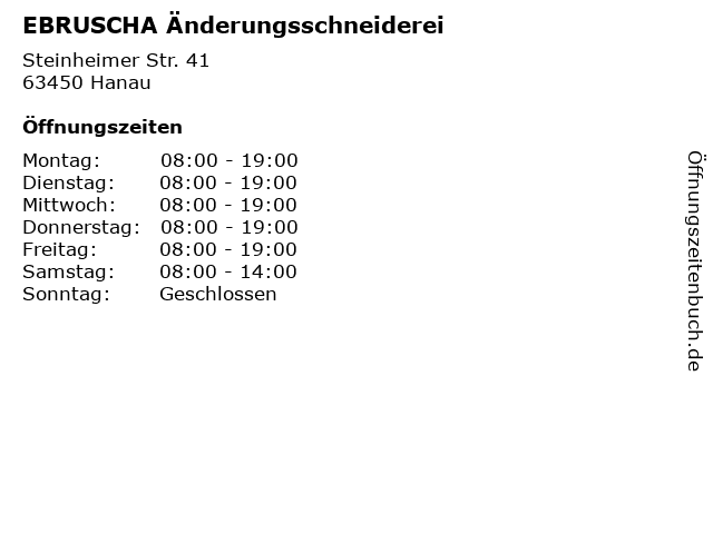 ᐅ Offnungszeiten Ebruscha Anderungsschneiderei Steinheimer Str 41 In Hanau