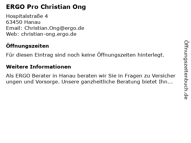 ERGO Pro Christian Ong in Hanau: Adresse und Öffnungszeiten