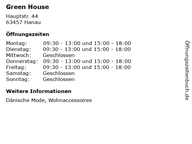 Green House in Hanau: Adresse und Öffnungszeiten