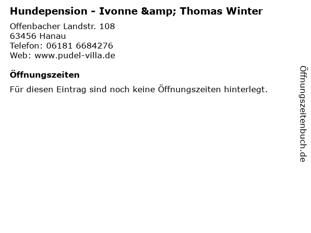Hundepension - Ivonne & Thomas Winter in Hanau: Adresse und Öffnungszeiten