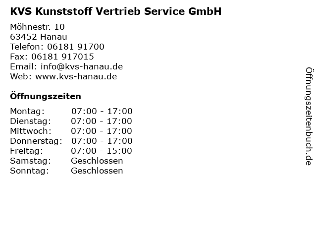 KVS Kunststoff Vertrieb Service GmbH in Hanau: Adresse und Öffnungszeiten