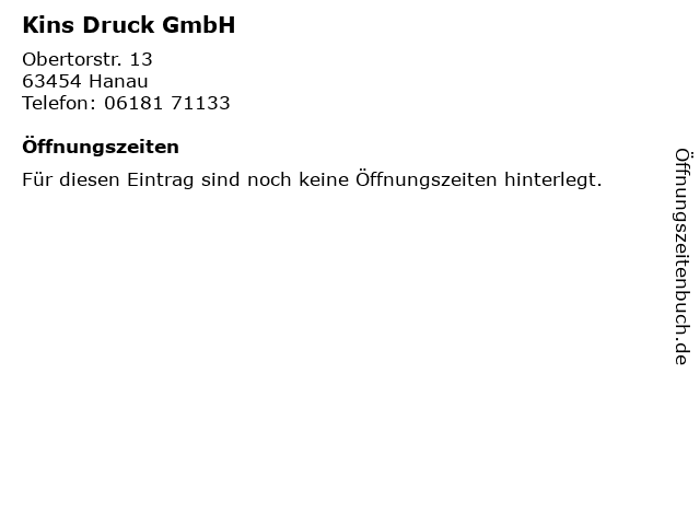 Kins Druck GmbH in Hanau: Adresse und Öffnungszeiten