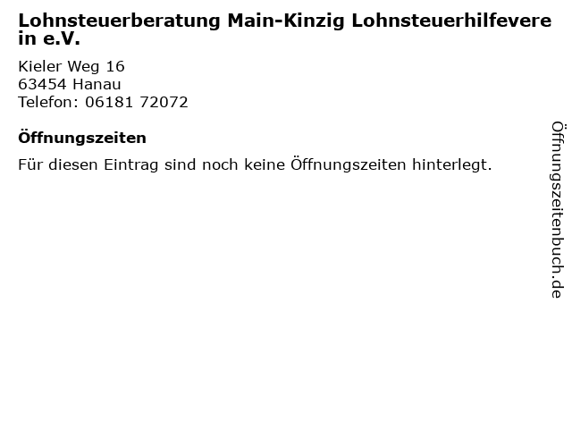 Lohnsteuerberatung Main-Kinzig Lohnsteuerhilfeverein e.V. in Hanau: Adresse und Öffnungszeiten