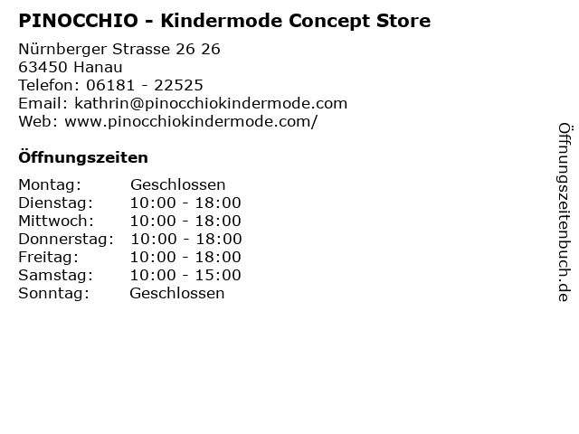 PINOCCHIO - Kindermode Concept Store in Hanau: Adresse und Öffnungszeiten