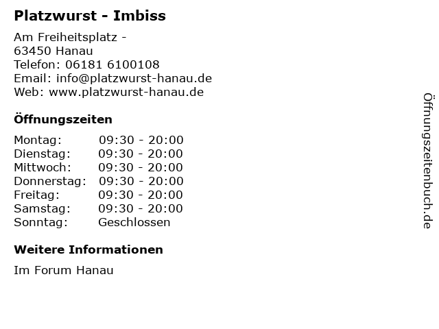 Platzwurst - Imbiss in Hanau: Adresse und Öffnungszeiten