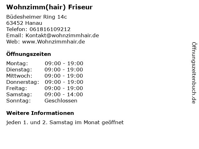 Wohnzimm(hair) Friseur in Hanau: Adresse und Öffnungszeiten