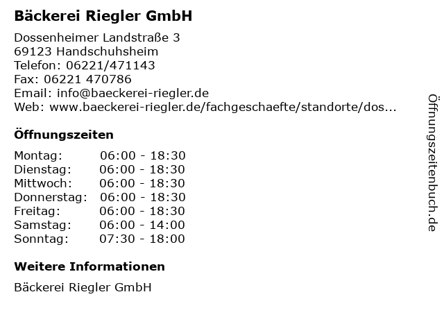 Bäckerei Riegler GmbH in Handschuhsheim: Adresse und Öffnungszeiten