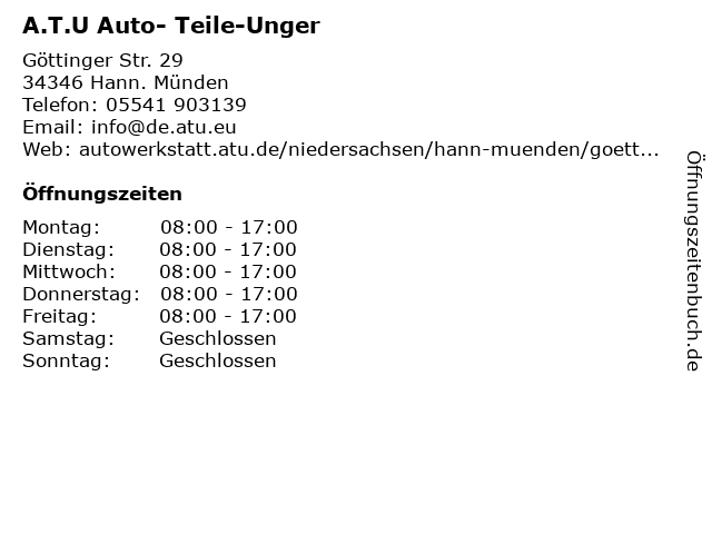 A.T.U Auto- Teile-Unger in Hann. Münden: Adresse und Öffnungszeiten