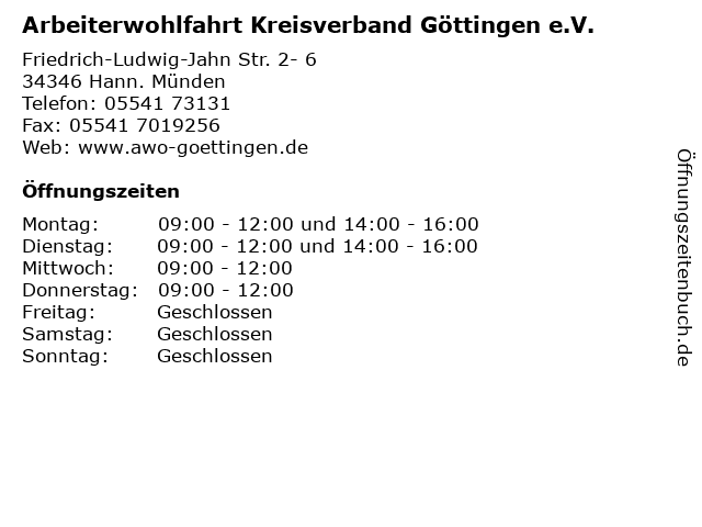 Arbeiterwohlfahrt Kreisverband Göttingen e.V. in Hann. Münden: Adresse und Öffnungszeiten