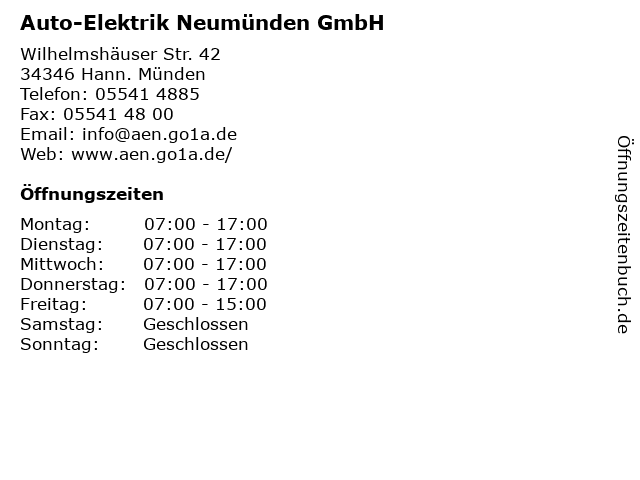 Auto-Elektrik Neumünden GmbH in Hann. Münden: Adresse und Öffnungszeiten