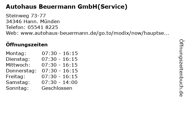 Autohaus Beuermann GmbH(Service) in Hann. Münden: Adresse und Öffnungszeiten