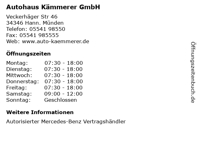 Autohaus Kämmerer GmbH in Hann. Münden: Adresse und Öffnungszeiten